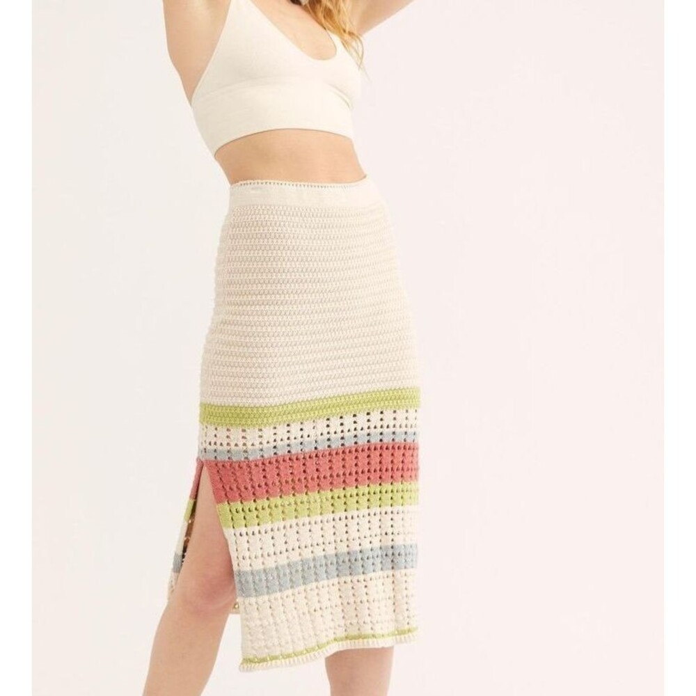 Free People Far From Here Midi‎ Skirt Womens XS Multi Crochet Knit Boho Festival